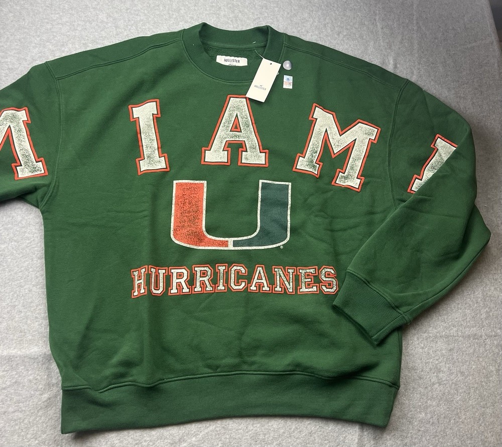 Hollister University of Miami Hurricanes Boxy Graphic Crew Sweatshirt Size M NWT