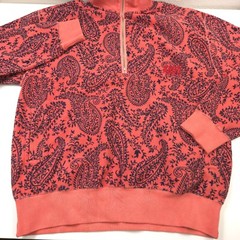 $450 Aries Cotton Reverse Fleece Coral Paisley Half Zip Sweatshirt Mens Large