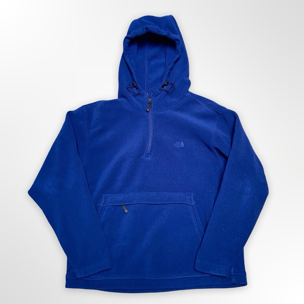 The North Face Fleece Hoodie Mens Medium Blue 1/4 Zip Pullover Anorak