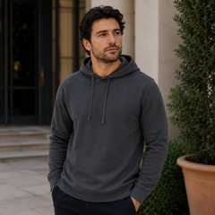 100% Combed Cotton Lightweight Charcoal Hoodie Garment Dyed Pullover All Seasons
