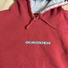 Vintage 90s Y2K Quiksilver Hoodie Design Surf Skate Red Thrashed Mens Medium