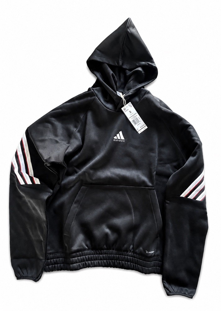 Adidas Men’s Basketball ClimaWarm Hoodie Black Striped Sleeve Pullover Small