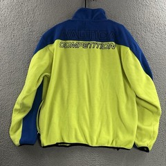 Nautica Competition Mens Fleece Blue Green Large 1/4 Zip USA Made 100% Polyester