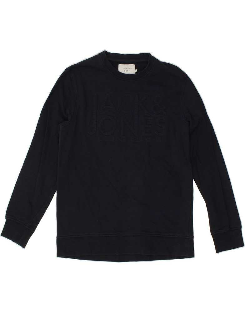 JACK & JONES Mens Graphic Sweatshirt Jumper Medium Navy Blue Cotton BV88