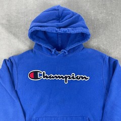 Champion Mens Medium Blue Hoodie Reverse Weave Embroidered Script Logo