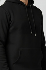 Men’s Stylish & Comfortable Hoodie- 100 % Cotton- 2 Ply Self Fabric hood (Black)