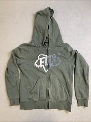 Fox Hoodie Mens M Green Pullover Sweatshirt Full Zip Front Pockets RN 97275
