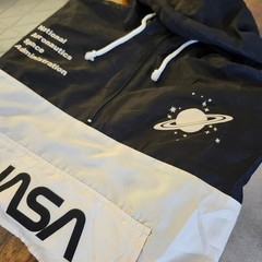 NASA Windbreaker Jacket Black White Red Pullover Half Zip Hooded Size Small