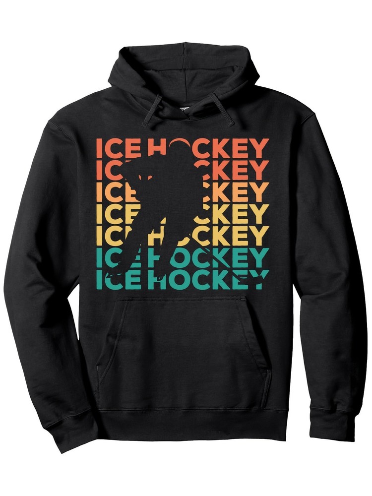 1pc Vintage Ice Hockey Print Hoodie for Men – Casual Pullover with Pocket