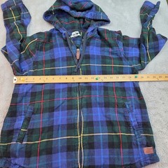 L.L. Bean Flannel Hoodie Mens M Relaxed Fit Full Zip Plaid Blue Green 502092 M