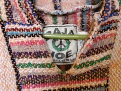 Baja Joe Poncho Hoodie Size Large Pink Multicolor Woven Mexican Baja Pullover