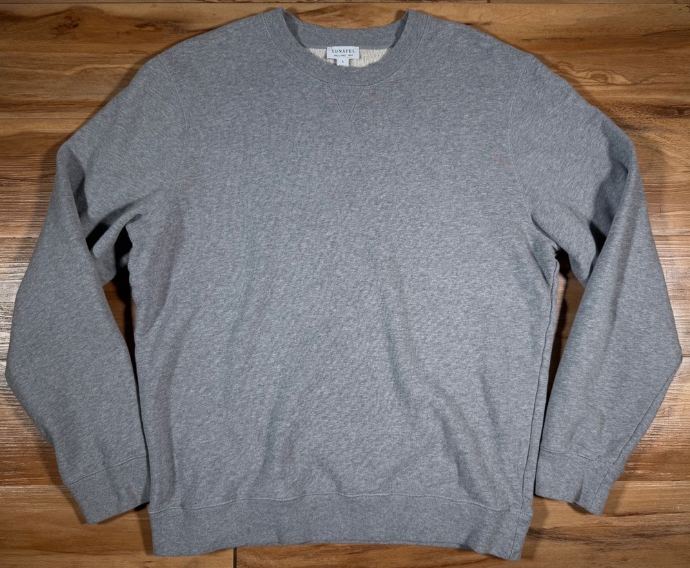 Sunspel England Heather Gray 100% Cotton Classic Loopback Crew Neck Sweatshirt L