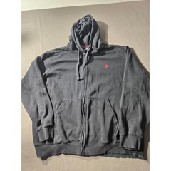 US Polo Assn Mens 2XL Full Zip Hoodie Black Red Logo Embroidered Sweatshirt