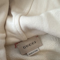 Gucci White 1/2 Zip Hoodie S Teens(12)Cotton Striped Logo Pocket