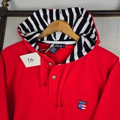 VTG NAUTICA TEAM USA New 1/4 Button Hoodie Mens Sz Large Red Sweatshirt Hooded