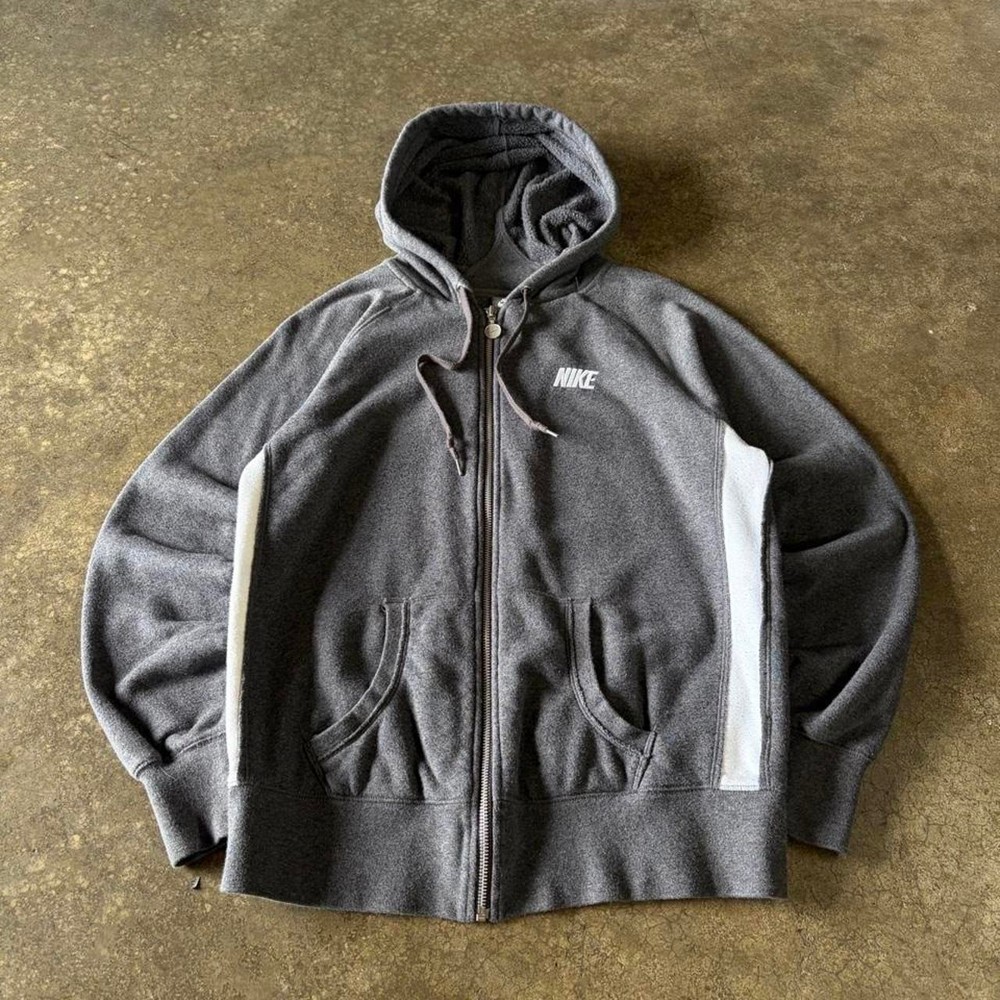 Nike Vintage 2000s Full Zip Hoodie Grey White Mens Large Y2K Skater Sweatshirt