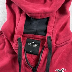 Hollister Hoodie Mens Small Red White Navy Colorblock Fleece 1/4 Zip Logo