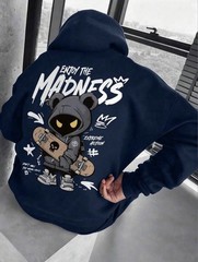 Graphic Hoodie Cartoon Print Drawstring Casual Streetwear Pullover Sweatshirt