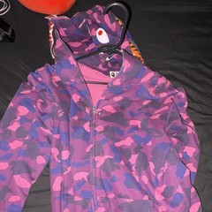 A Bathing Ape BAPE Purple/Pink/Blue Camo Shark Full Zip Hoodie Men’s XXL