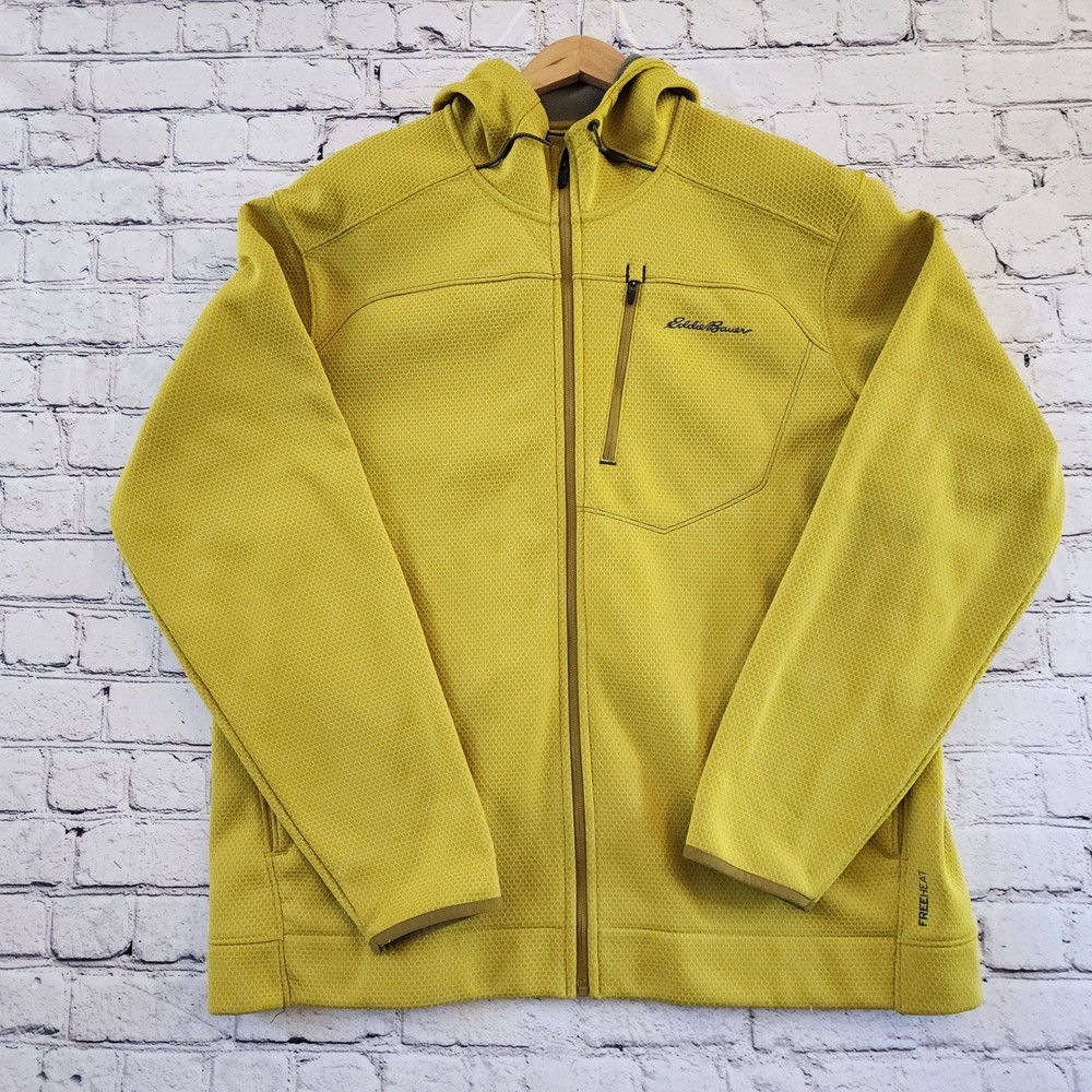 Eddie Bauer Motion FreeHeat Mens XL Full Zip Hoodie Chartreuse Yellow Fleece