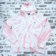 Polo Ralph Lauren Hoodie Men Medium Pink White Sweatshirt Sweater Tie Dye Pony