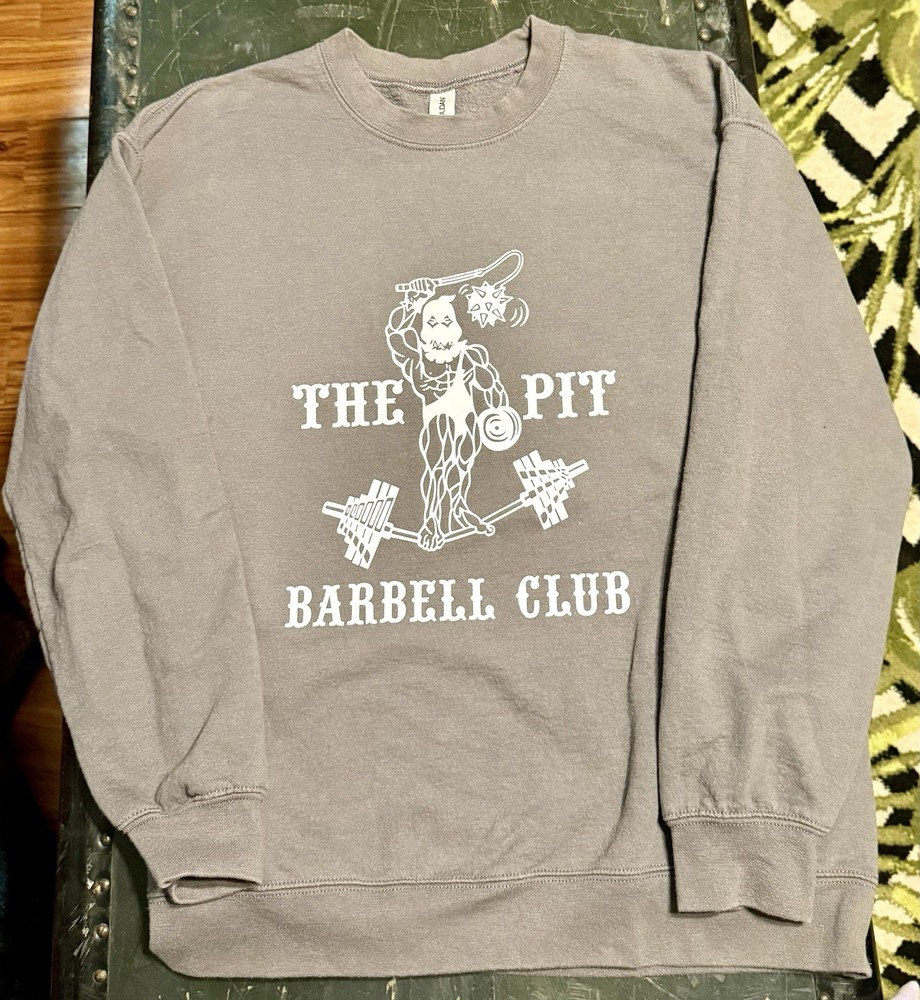 Weightlifting Gym Logo Sweatshirt The Pit Barbell Club Funny Cool Gray Large