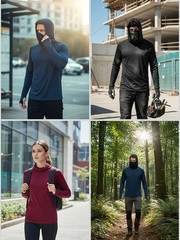 6pc Men’s Hoodie Set Built In Mask Lightweight Quick Dry Breathable Fashion