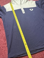 True Religion Hoodie Mens Medium Blue White Color Block 1/4 Button Up Sweater