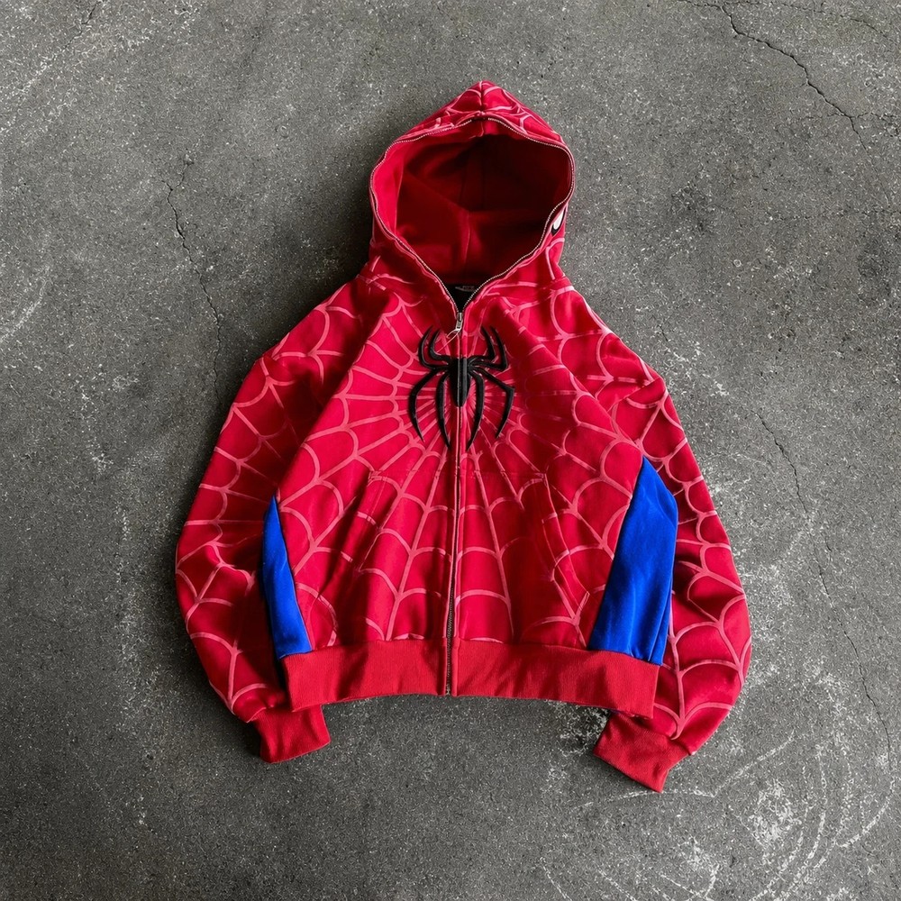 Spider-Man Full-Zip Hoodie Red Blue Pink Web Design Jacket – Fast Shipping