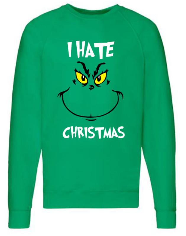 I hate Christmas green sweatshirt Christmas jumper seasonal funny top uk seller