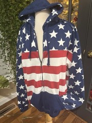 UNISEX Hoodie Mens 2XL, USA Full Zip Front America Patriotic