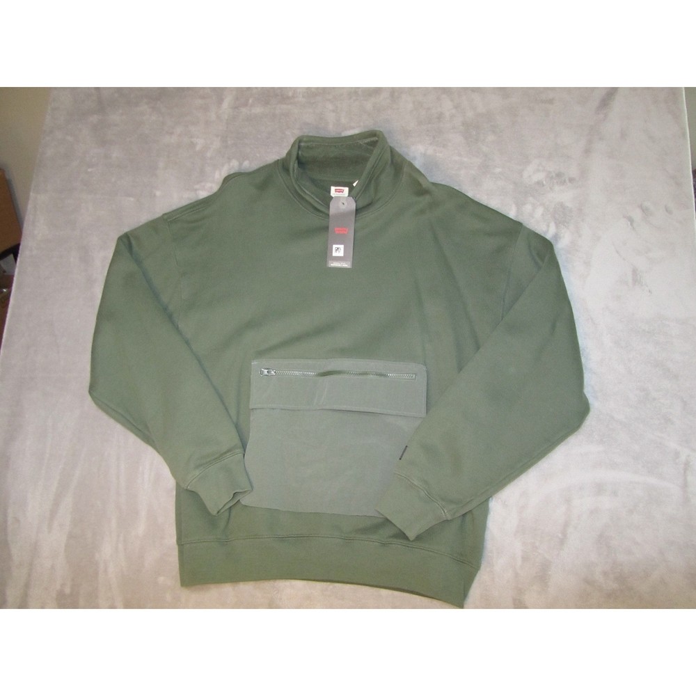 Levis Mens Relaxed Fit Mock Neck Sweatshirt Olive Green Utility Pocket New M