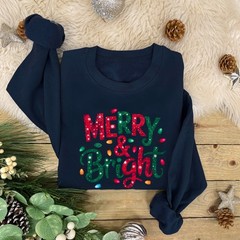 Merry and Bright Family Christmas Jumper | Glitter Effect detail | Xmas Novelty