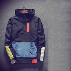 Men Hoodies Pullover Outwear Loose Pocket Hooded Sweatshirt Splice Jacket