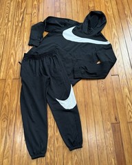 Nike Big Swoosh Track Suit Hoodie Pants Set Black Small Dri Fit