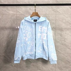 Mixed Emotion – Printed Lettering Print Zippered Hooded Sweatshirt