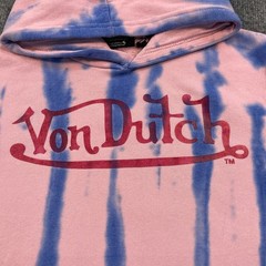 Von Dutch Bleached Hoodie Teens 14/16 Large 18×21 Pink Blue
