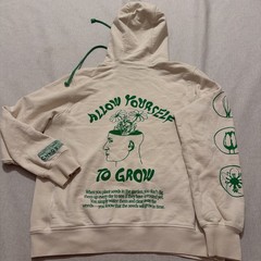 Men’s CHNGE Hoodie Beige Grow Learn Sz M BOHO Sustainable Terry Lined Organic
