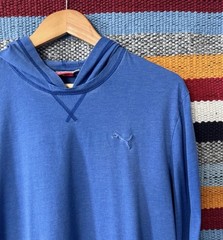 PUMA Solid Pullover Hoodie Blue Knit Cotton Polyester Men’s L Long Sleeve