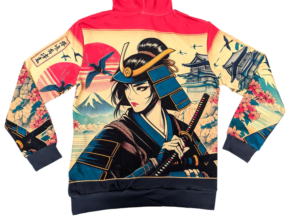AMIALA Japanese Female Samurai Hooded Sweatshirt, 3D Unisex Hoodie S M L XL 2XL