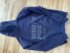 White Fox Xxs/Xs navy blue gem letters hoodie