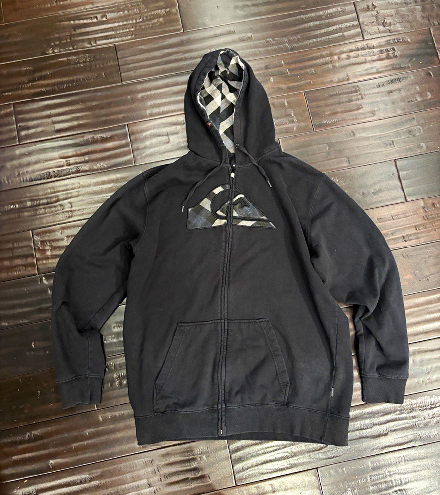 Quiksilver Men’s Black Full Zip Hooded Hoodie Logo Graphic XXL Big & Tall