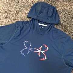 Under Armour Fishing Hoodie Shirt Mens Large Blue Iso Chill Hook Freedom USA