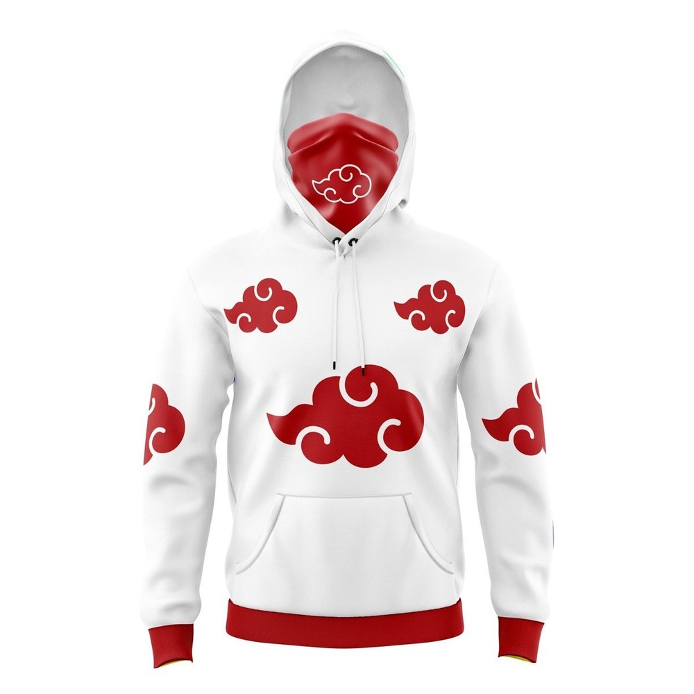 Akatsuki White Masked Hoodie – Red Cloud Anime Pullover, Cosplay Gift