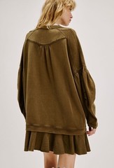 Free People Zander Mini Dress Sweatshirt Ruffle Hem Slouchy Seaweed S NEW