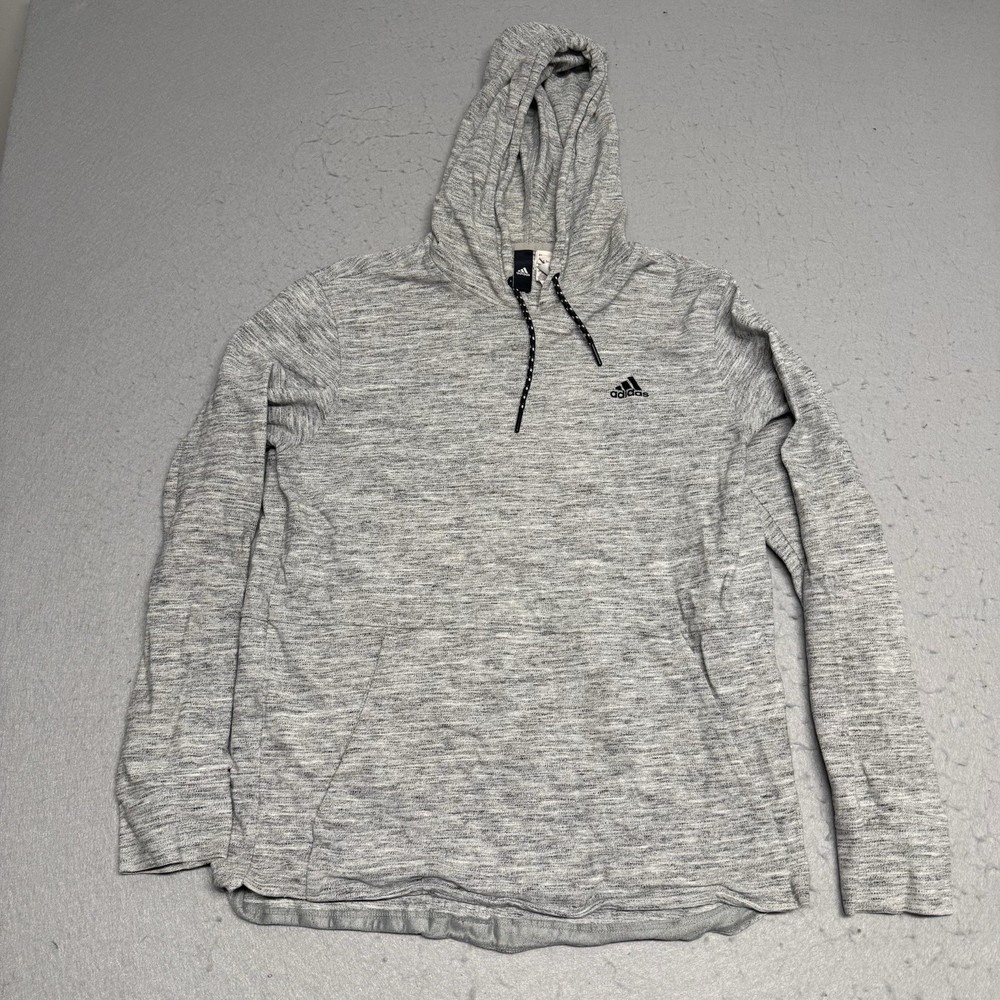 Adidas Essentials Pique Drawstring Hoodie Heather Grey BS3232 Men’s Large