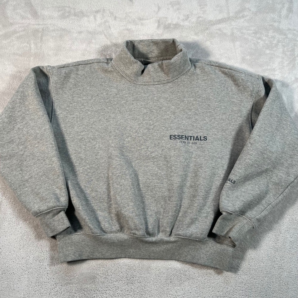 Fear of God Essentials Mock Neck Sweatshirt Gray Logo Pullover Unisex XXS