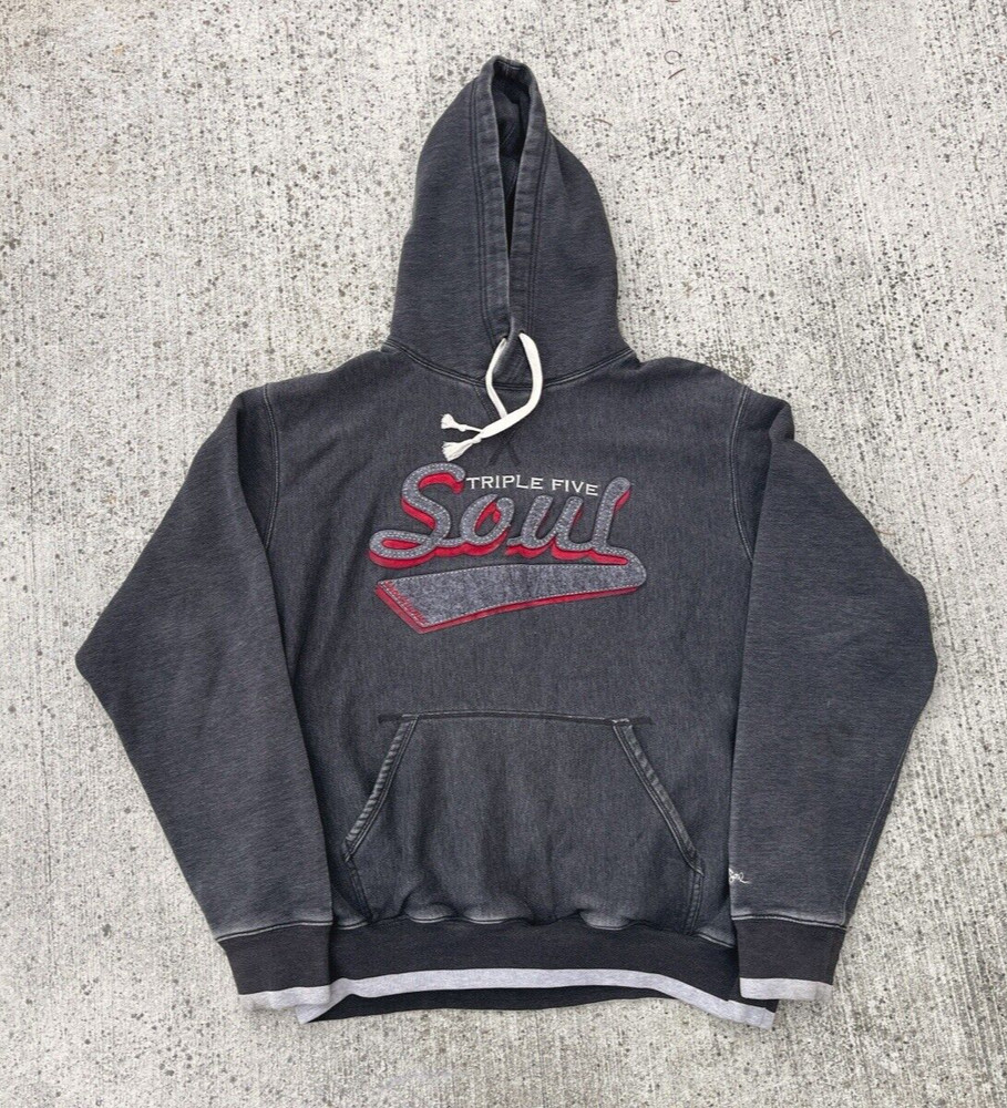 Vintage 00s Triple Five Soul 555 Hoodie Sweatshirt Faded Grey Red Y2K Size L