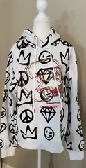 Create 2MRW NWT Size L White Graffiti Embroidered Hoodie Sweatshirt Retail $70