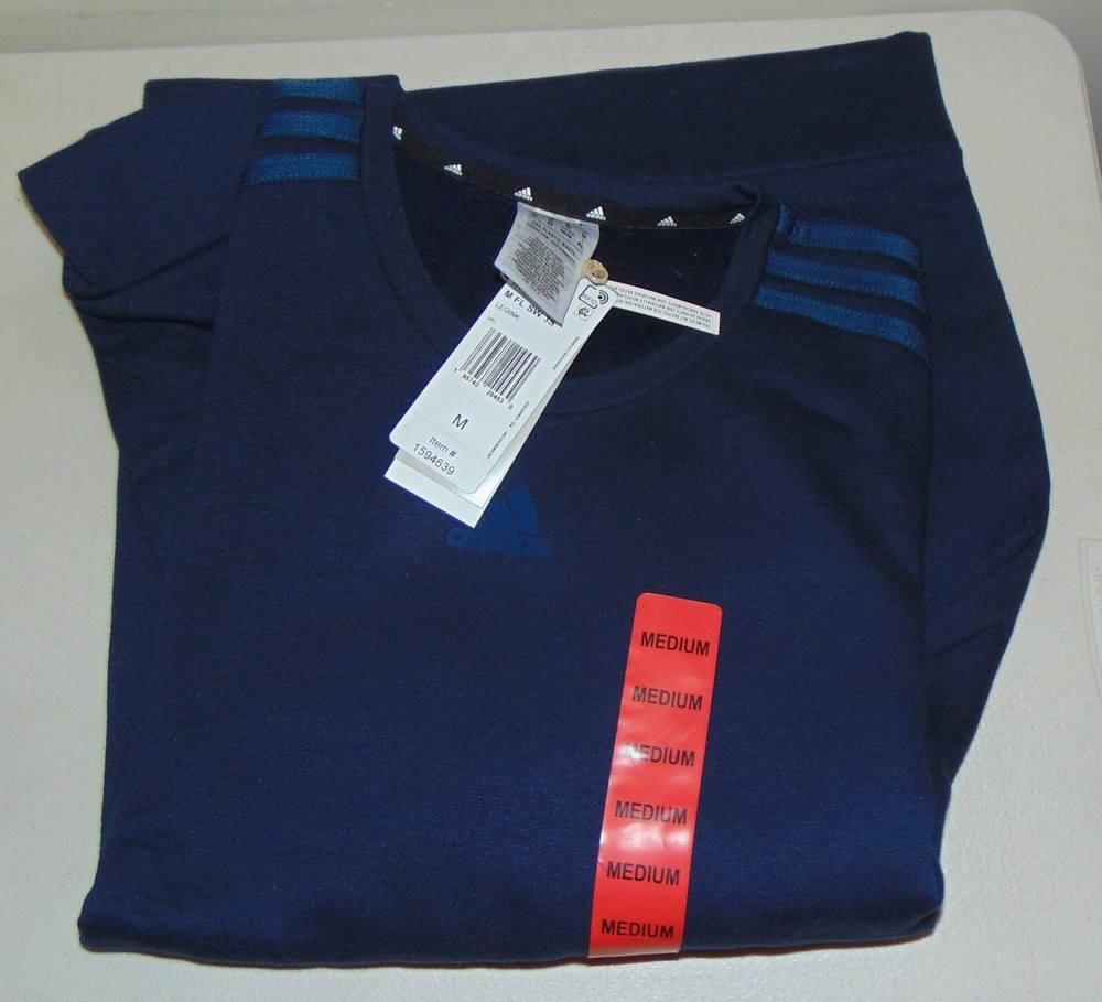 Adidas Men’s Sweatshirt Blue Pullover Modern Fit Casual Medium Sleeve Stripes